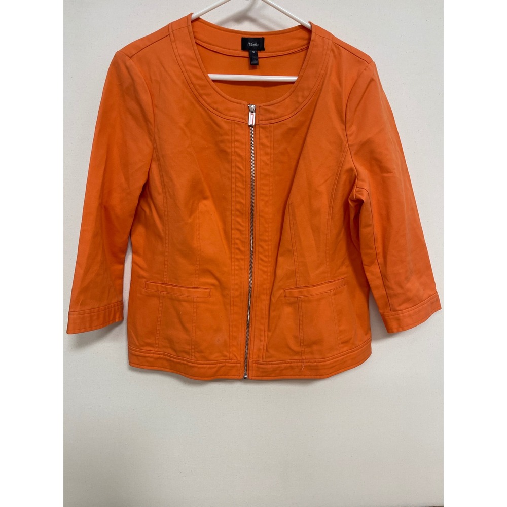 Rafaella Womens Orange Zip Front Jacket Size 12 3/4 Sleeve Lightweight Blazer